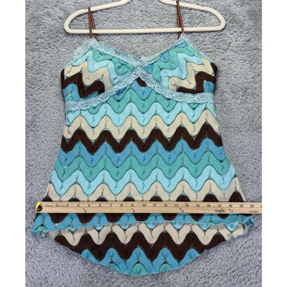 Vtg 90s Y2k Rampage Large Tank Top Babydoll Crocheted Blue Green 70's Lace Fariy - Picture 9 of 12